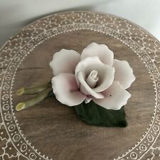 Beautiful vintage Lefton baby pink & white ceramic rose with stem picture