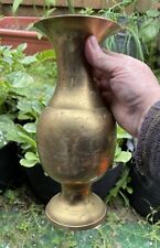 Vintage Etched Solid Brass Vase, India 10” picture