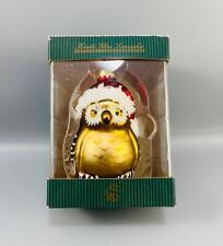 Krebs Glas Lauscha Germany Glass Owl w/ Santa Hat Christmas Ornament picture