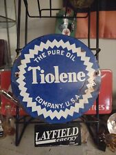 Vintage Porcelain Sign Tiolene Motor Oil Gas Station Garage Pennsylvania  picture