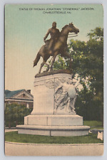 Statue  Jonathan Stonewall Jackson Charlottesville VA Linen Postcard No 3436 picture