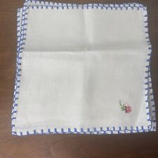Vintage Ivory Cloth Napkins Linen Embroidered Blue Pink Flower Tea Towel Set 4 picture