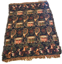 Vintage Blanket Woven Cotton Reversible Winter Christmas French Horns Bell Drums picture