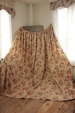 Antique Curtain French faded floral c 1890 bed LARGE drape yellow ground  picture