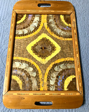 Vtg Brazilian Butterfly Wing Inlaid Wooden Serving Tray 20X13
