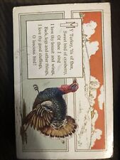 c1915 Postcard, Thanksgiving, My Turkey Tis Of Thee. Antique Vintage Embossed picture