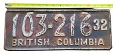 Vintage BRITISH COLUMBIA 1932 License Plate Original picture