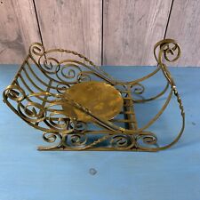 Vintage Gold tone Metal Sleigh Centerpiece Planter Candle Holder Holiday Xmas picture
