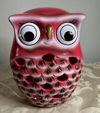 Vintage Owl Table Lamp Nightlight NIB Dark Pink Ceramic 8