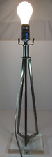 MCM 3-Pillar Silver Metal Glass Base 3-Way 100 Watt Electric Table Lamp TESTED picture