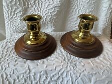 Vintage Wood And Brass Candlestick Holders - Pair- All Occasions, Charming picture