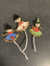 (3) Vintage Spun Cotton Pixie Snowman Christmas Ornaments picture