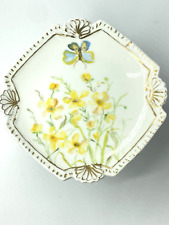 Pedestal Dish Gold Antique 1896 Painted Trim Yellow Flowers Butterfly picture