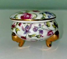 Vintage Porcelain Floral Oval Trinket Box Gold Trim with Lid Lefton (Japan) picture