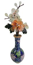 Jade Camellia Flowers in Cloisonne Enamel Vase Vintage 7