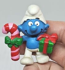 Smurfs 1982 PVC Figurine Christmas Schleich Peyo W Berrie Candy Cane PI picture