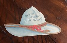 1901 F.E. Myers & Bro. Die Cut Trade Card - Take Off Your Hat To The Myers picture