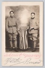WWI Soldiers Holding American Flag Signed Studio Photo Real Photo RPPC picture