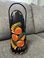 Vintage Toleware or Tin Hand Painted Tole Storage Pitcher w/ handle 12” X 6” picture