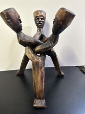 Vintage Huge African Intertwined Unity Statue Mid Century 3 Headed Carving picture