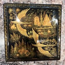 Authentic Kholui Russian Hand Painted Lacquer Box “Russian North or Swans Flying picture