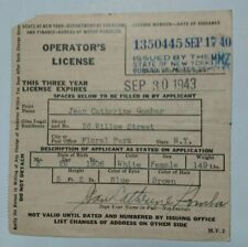 Vintage 1940-1943 New York State Operators Drivers License Brooklyn NYC DMV #2 picture