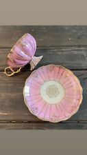 Royal Sealy Japan Pink & Gold Footed Tea-cup & Saucer Victorian style Scalloped picture