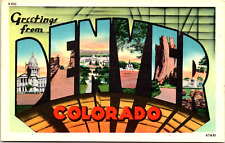 Postcard 1951 Denver Large Letter Greeting, Colorado, Mailed to Holyoke Mass picture