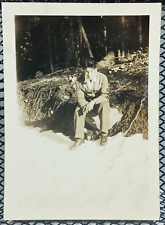 c.1930's Native Teen Boy Hiking Sitting Nature Ethnic Small Vintage Photo 1940's picture