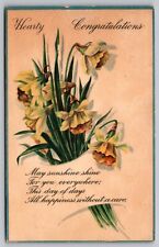 Postcard: Hearty Congratulations, Daffodils, #403, Made In U. S. A., Posted 1921 picture