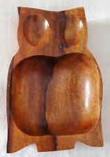Vintage Hand-Carved Solid Wood Owl Trinket Jewelry Tray Philippines Folk Art picture