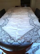 vtg Madeira white linen cutwork &embroidery  scalloped edge tablecloth 110