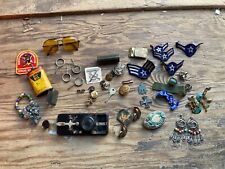 Vintage Junk Drawer Lot Military Collectibles WW2 Jewelry Earrings Pins Patches picture