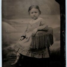 c1860s Cute Little Girl Serious Mature Young Lady Tintype Real Photo Hand IA H40 picture