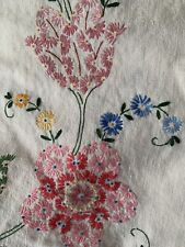 VTG Granny Core Cottage CoreFloral Embroidery TableScarf/Cloth  Topper 66”x48” picture