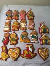 Vintage Lot of 18 Handmade Fabric Christmas Ornaments Stuffed Bears, Gingerbread picture