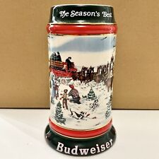 1991 Anheuser Busch Budweiser Bud Holiday Christmas Beer Stein Clydesdales picture