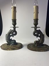 VTG Pair Koi Fish Brass Candle Style Lamps Paul Hanson picture