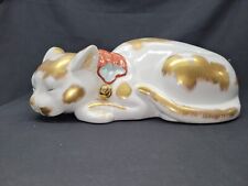 Kutani Large Sleeping Cat Figurine Porcelain Japanese 12 Inch Gold Paint #5632 picture
