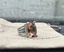 David Yurman Sterling Silver 20x15mm Wheaton Morganite & Diamonds Ring Sz 7.5 picture