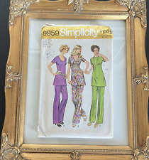 Vintage 1970s Simplicity 9959 MCM Disco Tunic + Pants Sewing Pattern 20.5 CUT picture