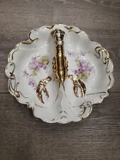 Gorgeous Antique White Divided Lobster Serving Dish Germany - Flowers Gold Gilt picture