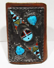 RARE Huge OLD Zuni G Laahty Inlay Turquoise Coral Sunface Bow Guard Bracelet picture