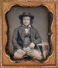 Long Haired Bearded Man Hat With Buckle Stripe Vest 1/6 Plate Daguerreotype T257 picture