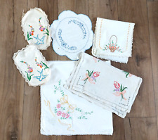 Vintage Hand Embroidered Floral Flower Textiles Linens Assorted Misc Lot of 6 picture