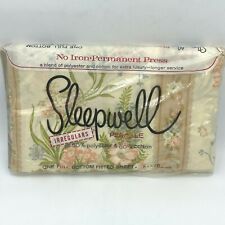Vintage Sleepwell Full Fitted Sheet Percale Beige Pink Floral Irregular Encee K2 picture