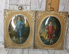 Vintage Pair Tin on Wood Ornate Victorian Convex Blue Boy & Frederick Howard RED picture