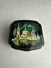 Russian Lacquer Box Trinket Box USSR Made Artist Signed Village Nighttime VTG picture