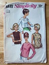 Simplicity sewing pattern #6449 set of blouses mod miss size 12 vtg 1966 picture