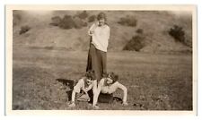  1930's Pretty Ladies TRio Making a Human Pyramid Standing on Backs VTG Photo VV picture
